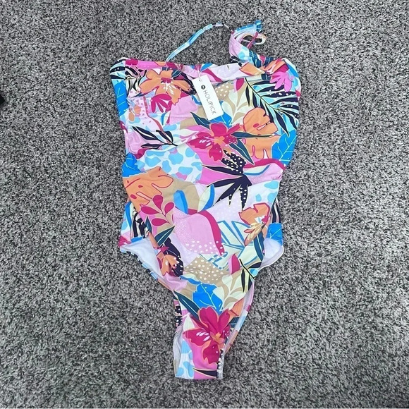 Holipick Floral botanical‎ one shoulder Sz XL one piece 1 Pc Swim Suit - Picture 1 of 3